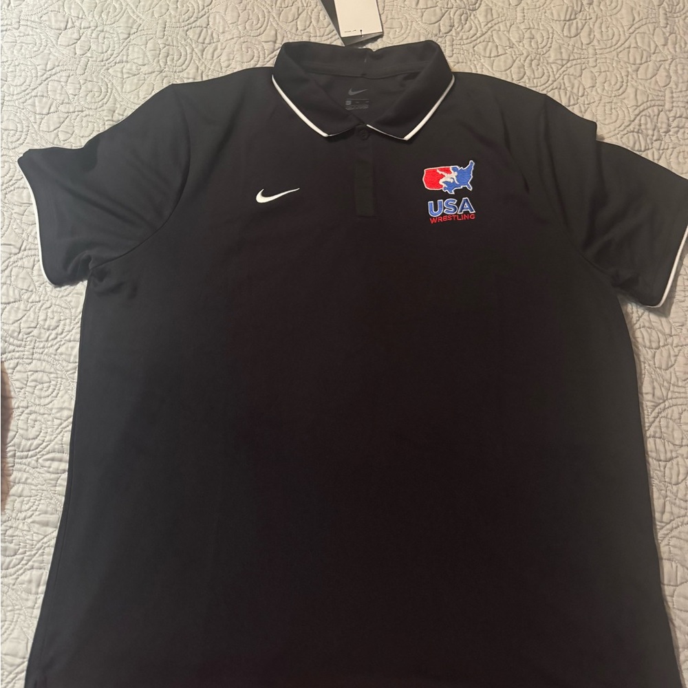 Nike Black Polo with White Piping and Embroidered Red/Blue Patch